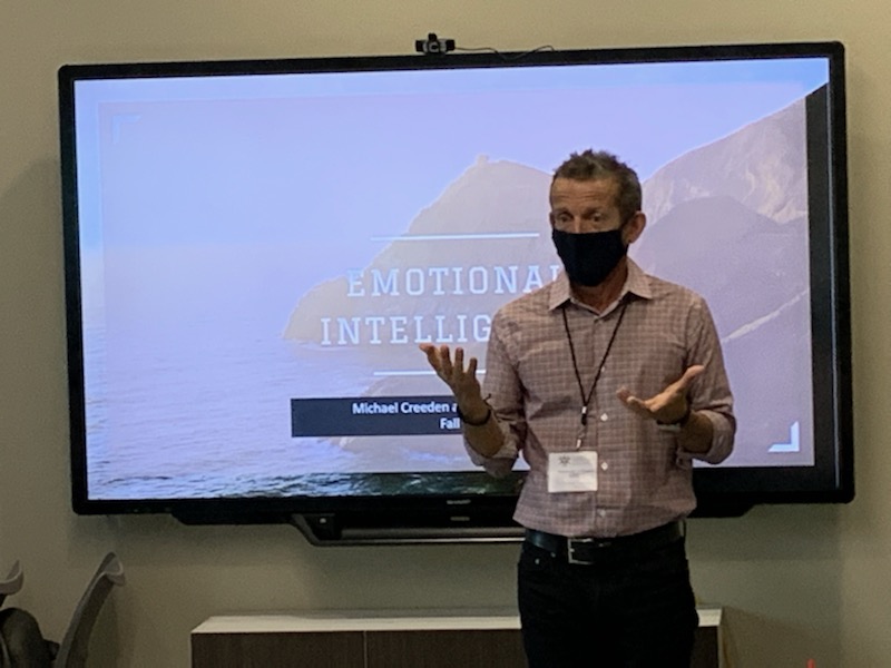 FIU's Micheal Creeden, masked here at Trevor Colbourn Hall on September 17,2021, leads a group of 20 professionals from UCF and USF in an Emotional Intelligence training. 