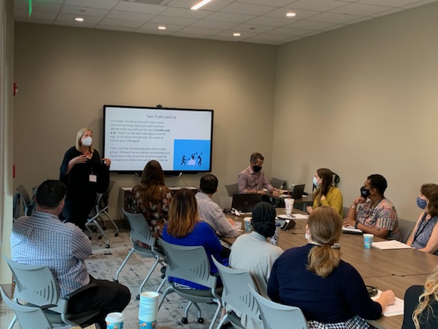 USF's Dr. Doreen MacAulay, and FIU's Micheal Creeden, seen here at UCF's Trevor Colbourn Hall on September 17,2021, leads a group of 20 professionals from UCF and USF in an Emotional Intelligence training.