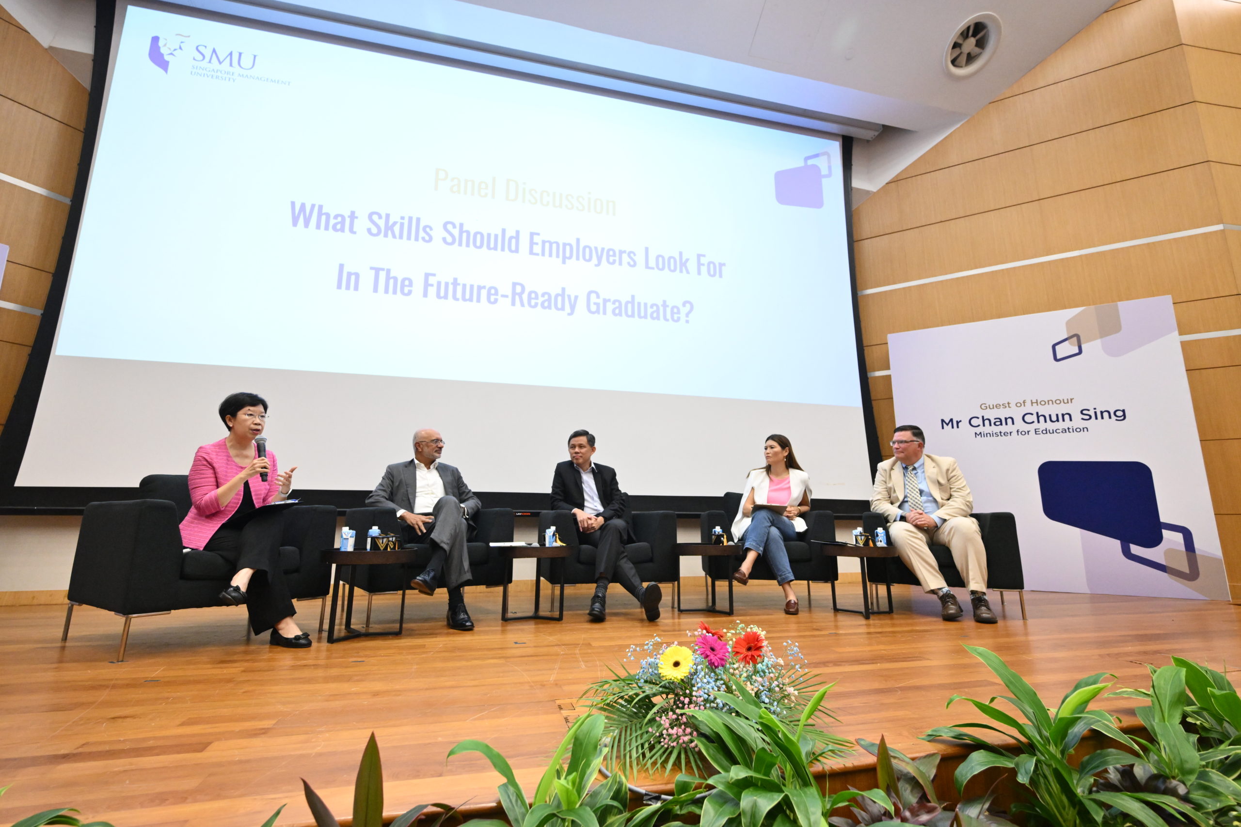 Dr. Michael Preston joins four others as a panelist on employee skills at Singapore Management Univeristy's Transcript Launch in April of 2023. 