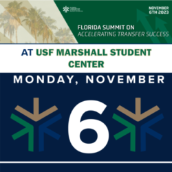 Florida Summit on Accelerating Student Success. Monday, November 6, 2023. Includes logos, Florida Consortium logo, and colorful graphics.